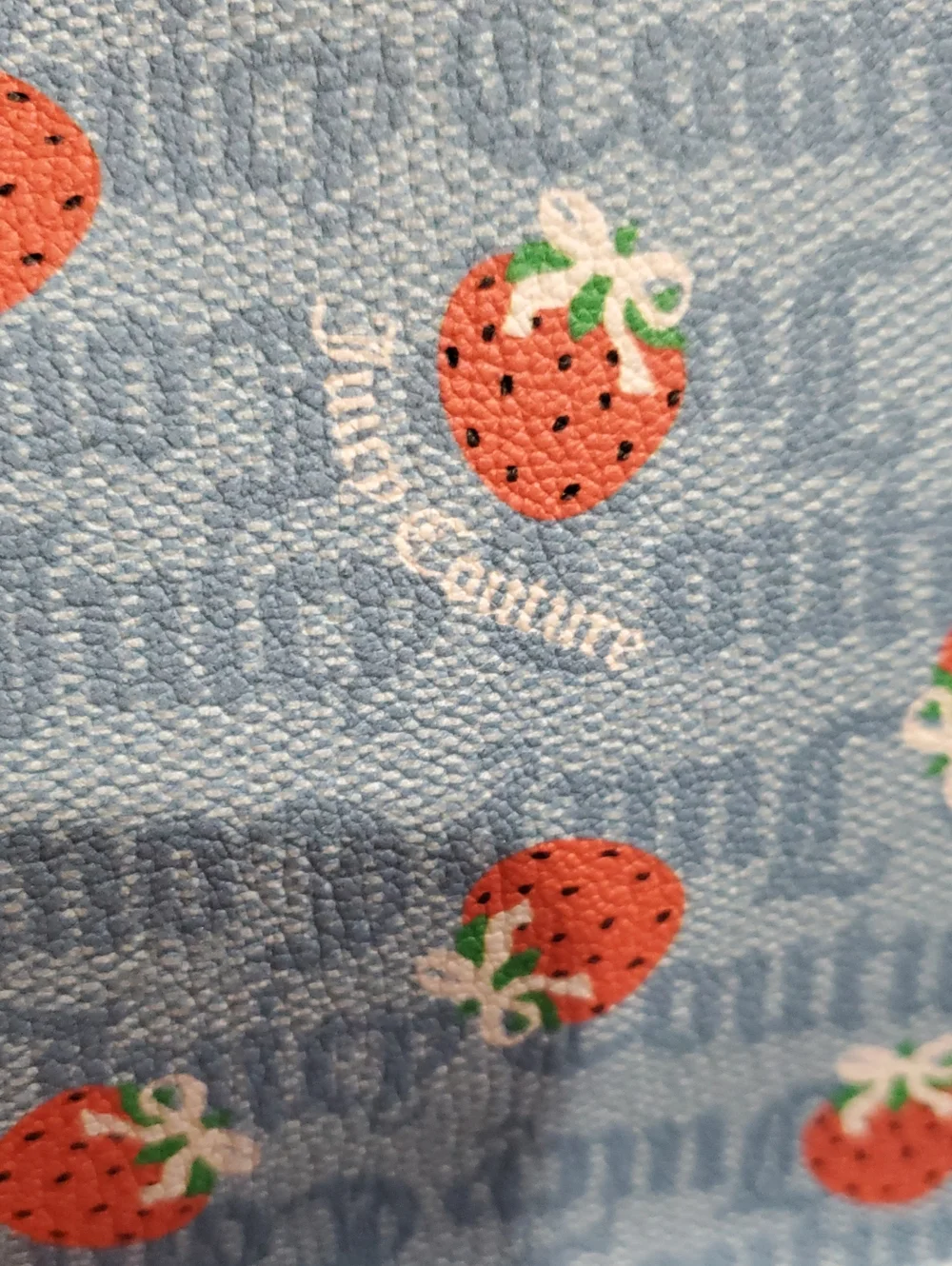 Juicy Couture berry sweet dusty blue red strawberry print monogram backpack new